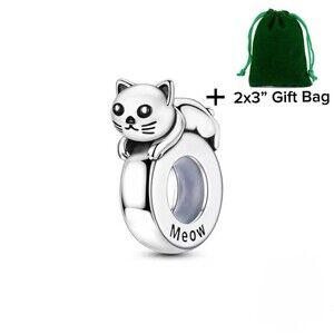 Cute Kitten Meow Charm Bead | Silver Plated | Brand New